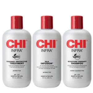 imageCHI Infra Trio Kit Includes Infra Shampoo Infra Thermal Protective Treatment ampamp Silk Infusion For Hair Strength ampamp Shine Paraben ampamp Sulfatefree 3 Products 12 Oz12 Fl Oz Pack of 3