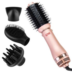 imageCHI Volumizer 4in1 Blowout Brush Hair Dryer for Smooth Silky ampamp Shiny Hair Four Interchangeable Attachments for Versatile Styling Rose GoldBlack