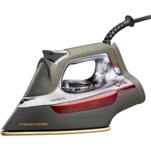 image:imageCHI Steam Iron for Clothes with 300 Holes for Powerful Steam ing Temperature Guide Dial 1700 Watts XL 10 Cord 3Way Auto Shutoff Titanium Infused Ceramic Soleplate Silver 13101Titanium Infused Ceramic Soleplate